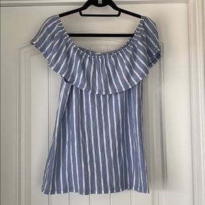Off the shoulder blue striped top